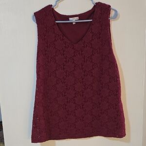 croft & barrow Wine Lace V-Neck Sleeveless Tank